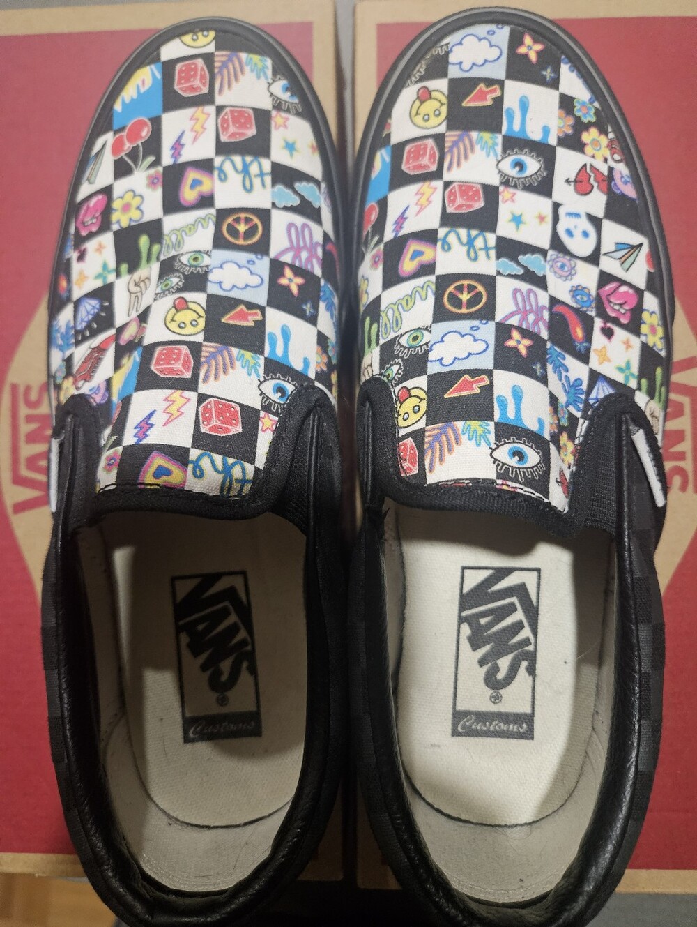 Vans Women's Slip-On Custom Checkerboard Emoji Sneakers - Multicolor. NWT